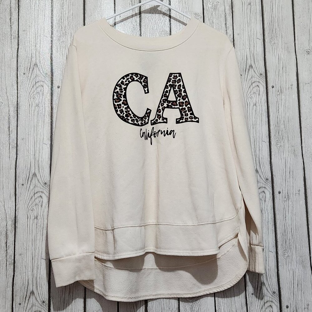 California CA State Sweatshirt Womens XL Leopard Print Fuzzy Interior